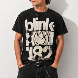 Y2k Vintage Blink 182 Graphic T Shirt Mens S Black AlStyle Faded Cotton Tee